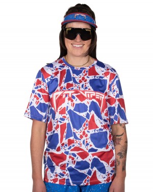 Pit Viper Merika Safari Tech T-shirt Vita Blå Röda | RGF-940681